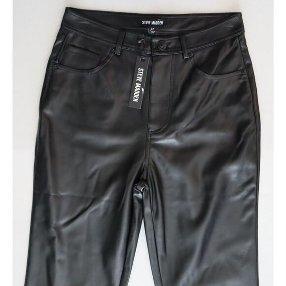 Steve Madden Women Sz 27 Black PU Leather Loren Mid-Rise Straight Leg Pants - Picture 6 of 11